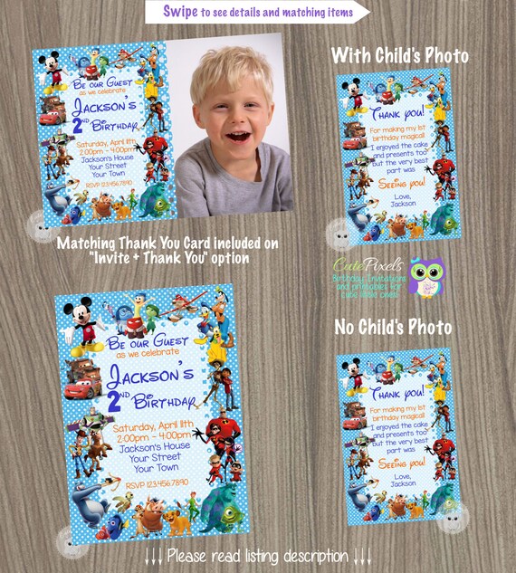 Disney Invitation, Disney Boy Invitation, Disney Characters Invitation, Disney Party, Disney Birthday, Disney Pals invitation, All character Il_570xn