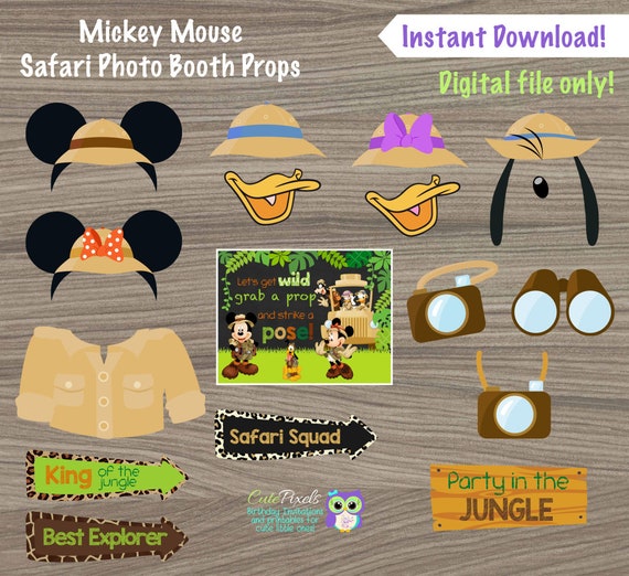 Mickey Mouse Safari Photo Booth Props, Safari Photo Booth Props, Mickey Mouse Birthday, Safari Party, Safari Birthday, Jungle Birthday Il_570xn