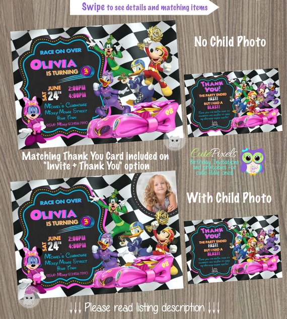 Myszka Miki Roadster Zawodników Zaproszenie Mickey I Roadster Etsy