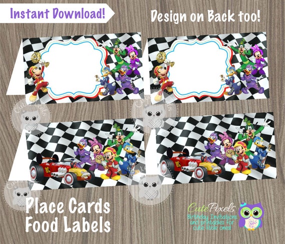 Mickey Mouse Roadster Racers Place Cards, Mickey Mouse Roadster Racer, Mickey Mouse Birthday, Mickey Mouse Food Labels, Mickey Tent Card Il_570xn