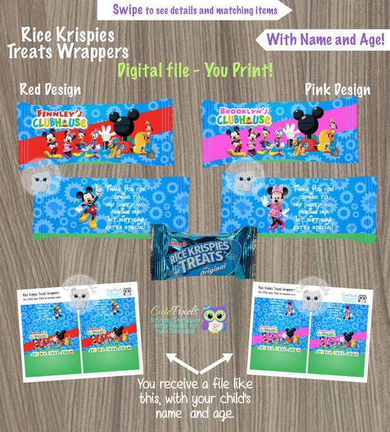 Mickey Mouse Rice Krispies Treats, Printable Rice Krispies Treats, Mickey Mouse Birthday, Mickey Mouse Treat Bags, Mickey Mouse Party Il_570xn