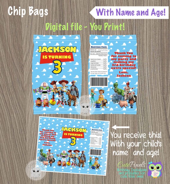 Toy Story Chip Bags, Printable Chip Bag, Toy Story Birthday Party, Toy Story Party, Toy Story Party Favors, Toy Story Party Decor, Favor Bag Il_570xn