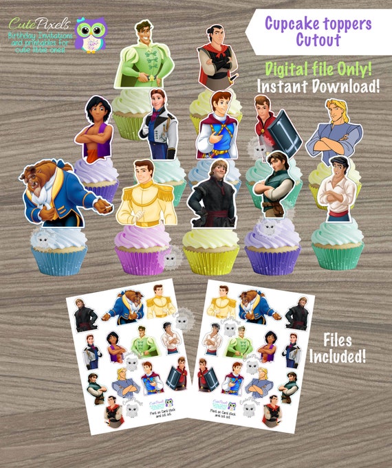 Disney Prince Cupcake Toppers, Disney Boys Toppers, Princess Decor, Cupcake toppers, Princess Party, Princess Birthday Party, Prince Cutout Il_570xn