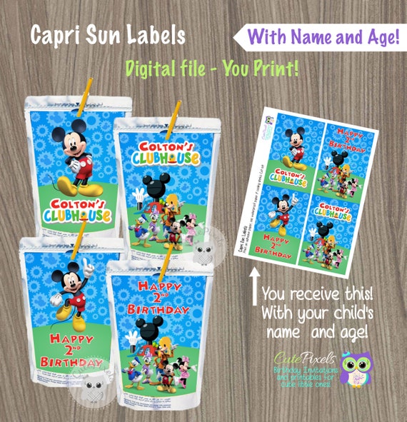 Mickey Mouse Capri Sun Labels, Mickey Mouse Juice Box Labels, Mickey Mouse Water Bottle Labels, Mickey Mouse Birthday, Drink Labels Il_570xn