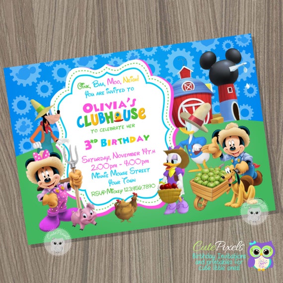 Mickey Mouse Farmer Invitation Minnie Mouse Farm Birthday Etsy