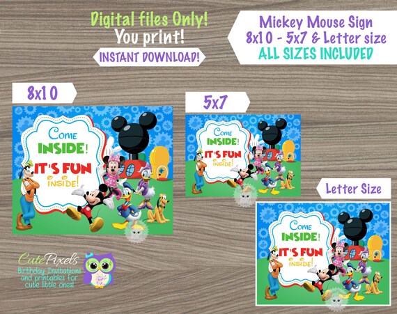 Mickey Mouse Birthday Signs, Come Inside it's fun inside Sign, Mickey Mouse Party Sign, Mickey Mouse Printable Sign, Mickey Mouse Decor Il_570xn