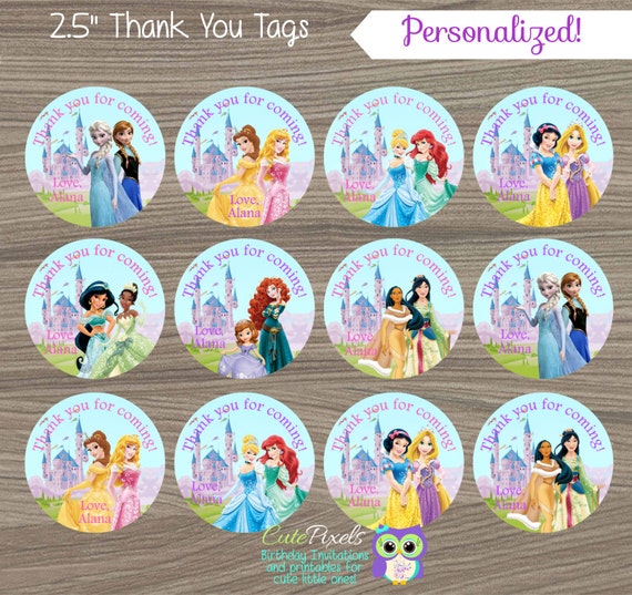 Disney Princess Thank You Tags, Princess Thank You Notes, Disney Princess Party, Disney Princess Birthday, Disney Princess Favor Tags Il_570xn
