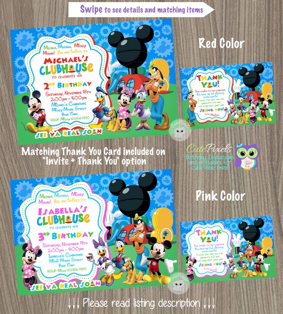 Mickey Mouse Clubhouse Invitation, Mickey Mouse Birthday, Mickey Mouse Clubhouse Party, Mickey Mouse, Clubhouse Birthday, Mickey Birthday Il_570xn