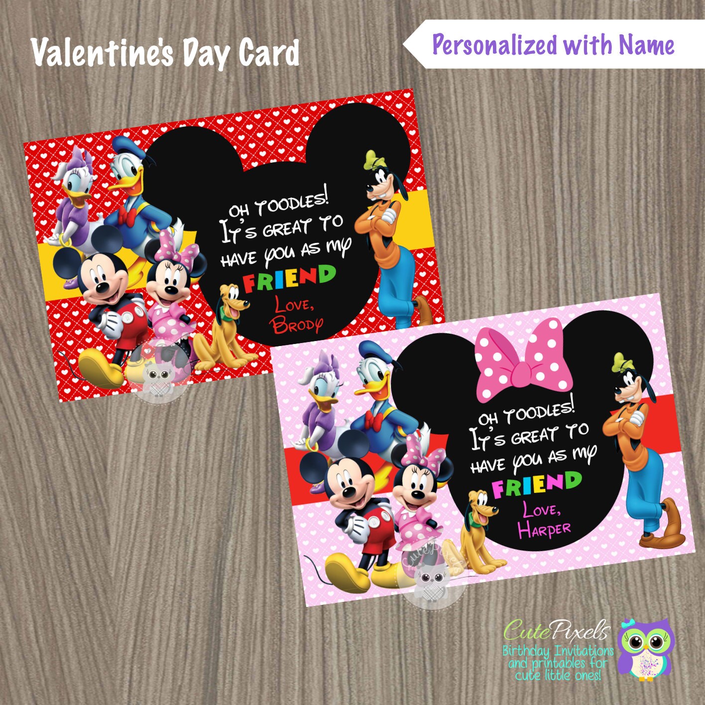 Valentine's Mickey Mouse Card Valentine's Minnie | Etsy