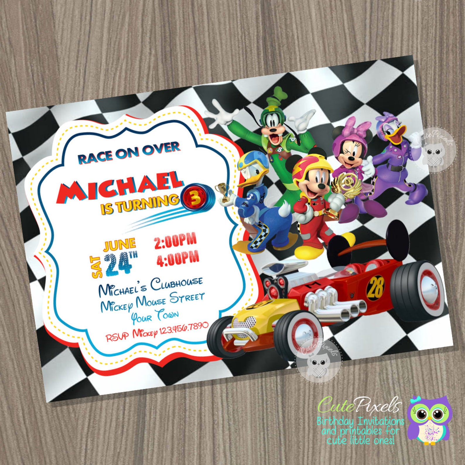 Mickey Mouse Roadster Racers Thank You Card Mickey and the | Etsy