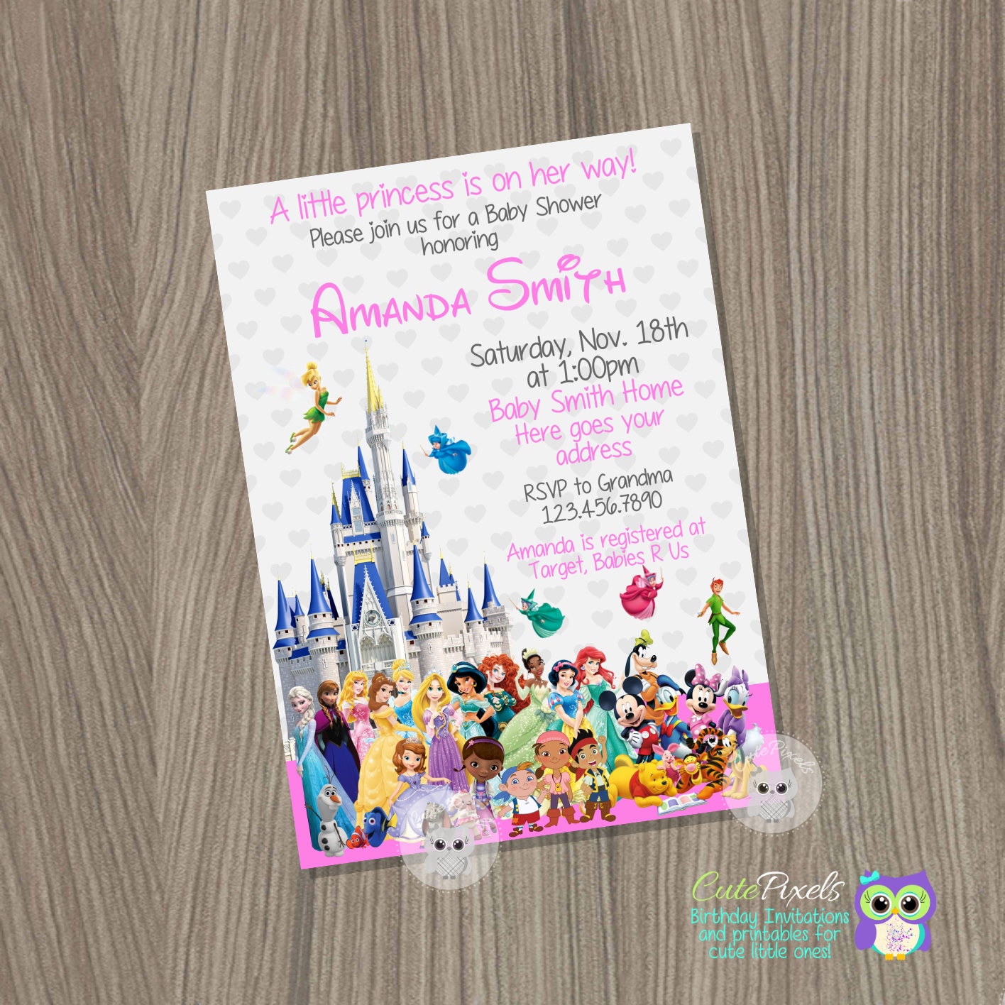 Baby shower Invitation for Girl Disney Baby Shower Baby girl Etsy
