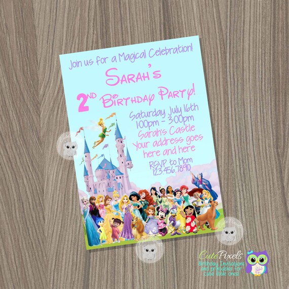 Disney Birthday Invitation, Disney Girl Invitation, Disney Party, Disney Birthday Girl, Disney Character Birthday Invitation, Birthday Girl Il_570xn