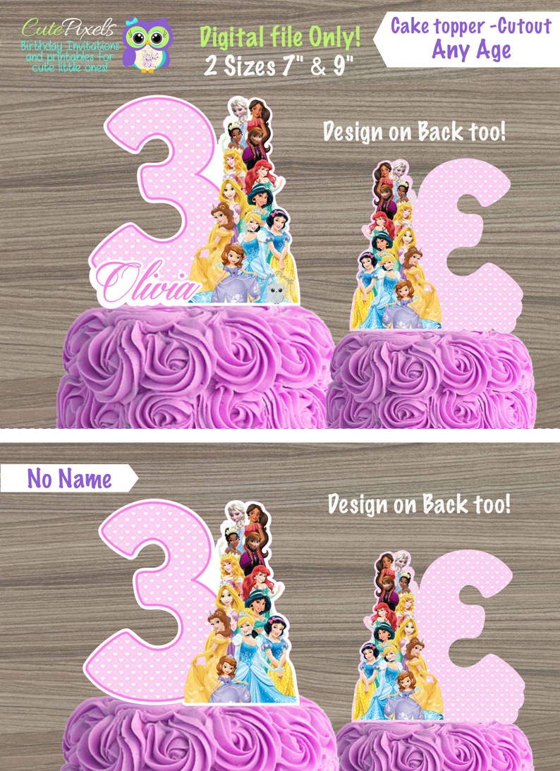 Disney Princess Cake Topper Disney Princess Birthday Etsy