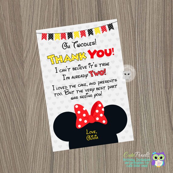 Minnie Mouse Thank you Card, Minnie Mouse Birthday, Minnie Mouse Party, Twodles card, Two-dles card, Disney Invitation, Minnie Mouse Card Il_570xn