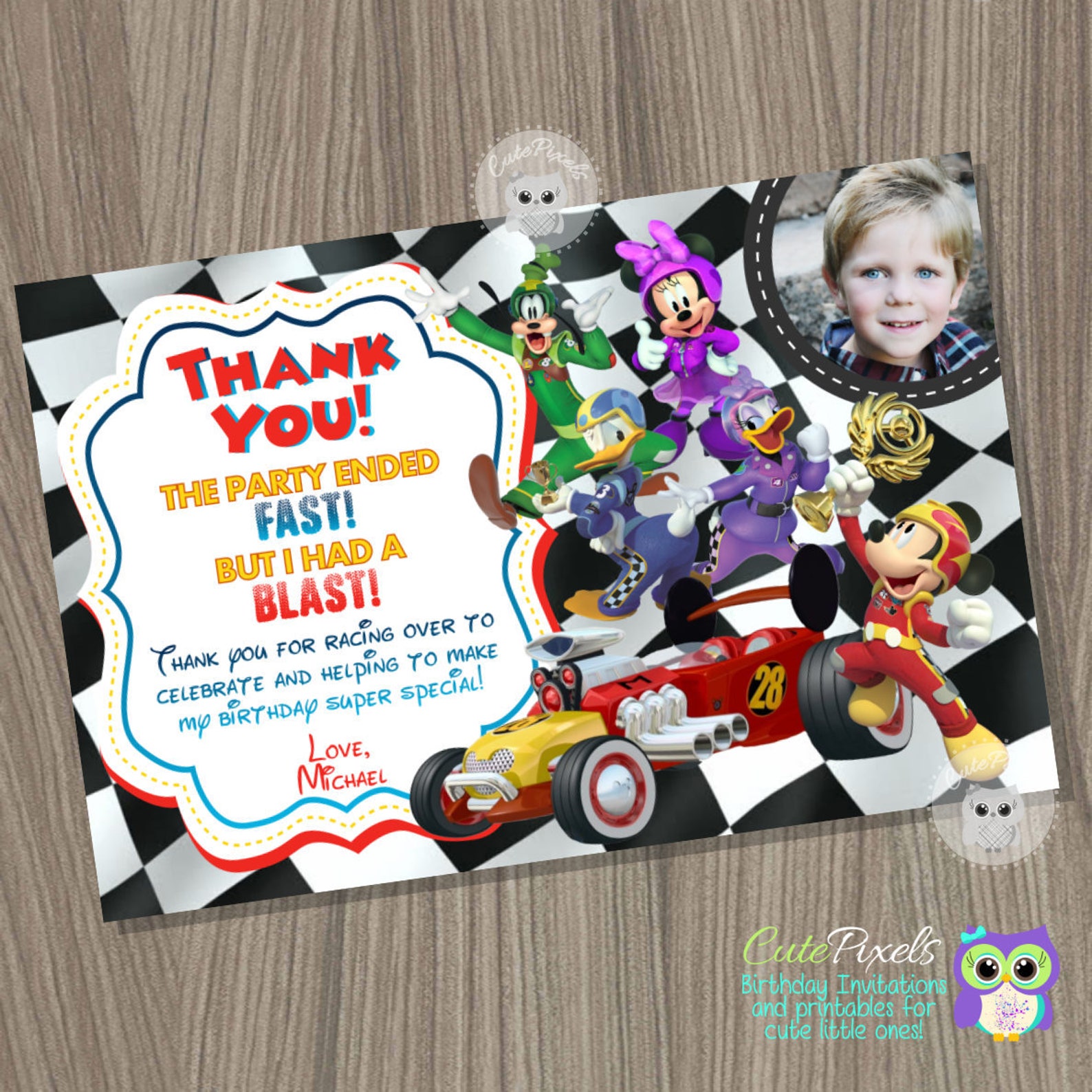 Mickey Mouse Roadster Racers Thank You Card Mickey and the | Etsy