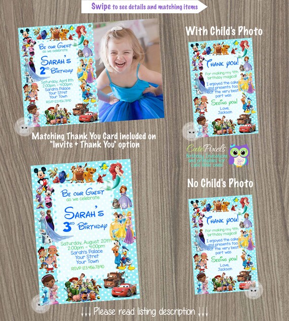 Disney Invitation, Boy or Girl InvitationDisney Characters Invitation, Disney Party, Disney Birthday, Disney Character Birthday Invitation Il_570xn