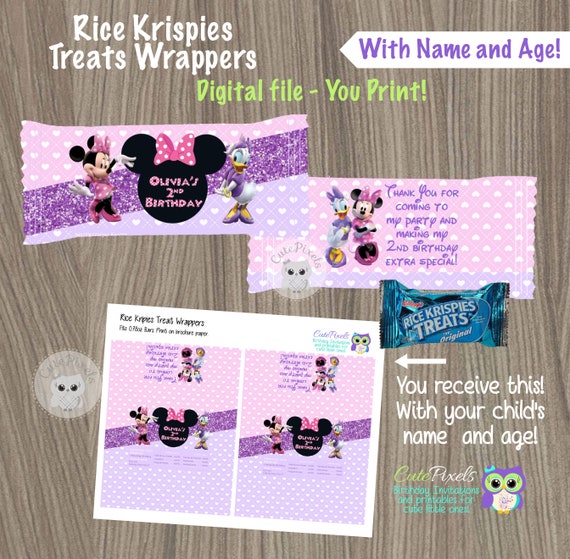 Minnie Mouse Rice Krispies Treats, Printable Rice Krispies Treats, Daisy Rice Krispies Treats, Minnie Mouse Birthday, Daisy Duck, Treat Bag Il_570xn