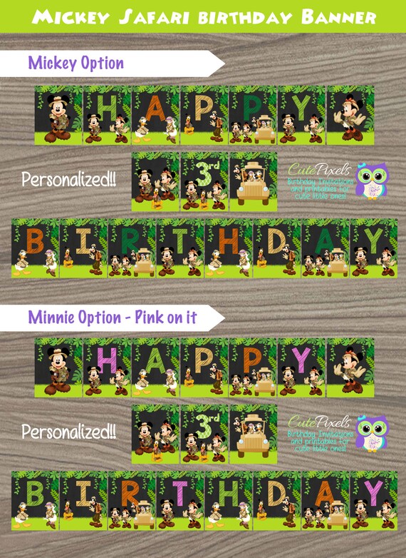 Mickey Mouse Safari Banner, Mickey Safari Birthday Sign, Safari Banner, Safari Party, Mickey Jungle Banner, Minnie Safari Banner Il_570xn