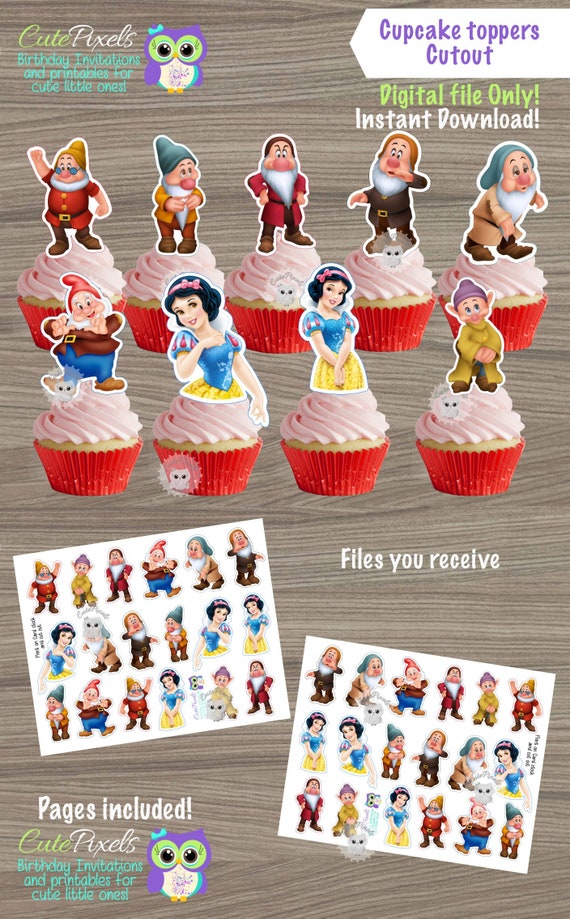 Snow White Cupcake Toppers, Snow White Cutouts, Snow White Birthday, Disney Princess Toppers, Princess Cupcake Toppers Il_570xn