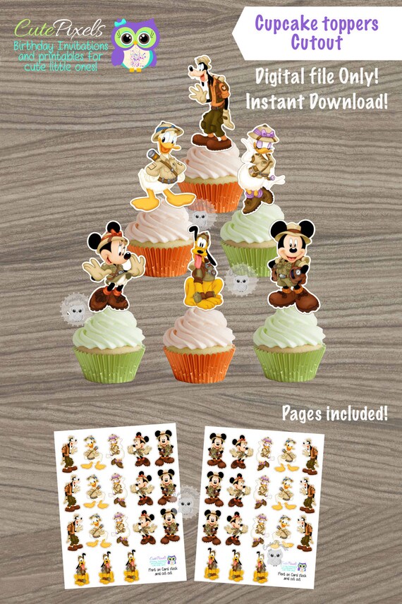 Mickey Mouse Safari Cupcake toppers, Mickey Safari Toppers, Mickey Mouse Safari Birthday, Mickey Safari Decor, Safari Party, Safari Il_570xn