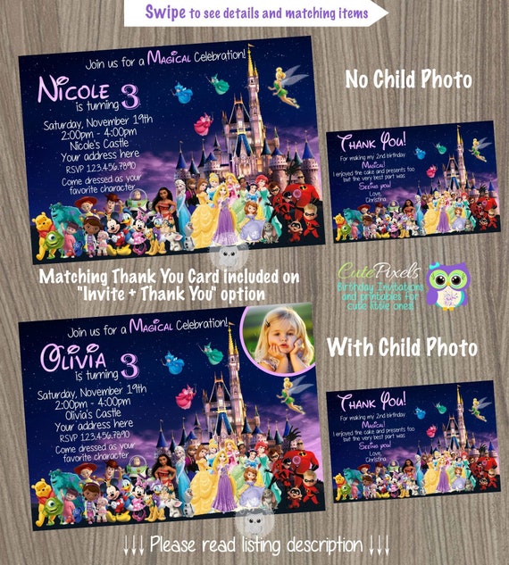 Disney Castle Invitation, Disney Characters Invitation, Disney Princess Invitation, Disney Birthday Invitation Il_570xn
