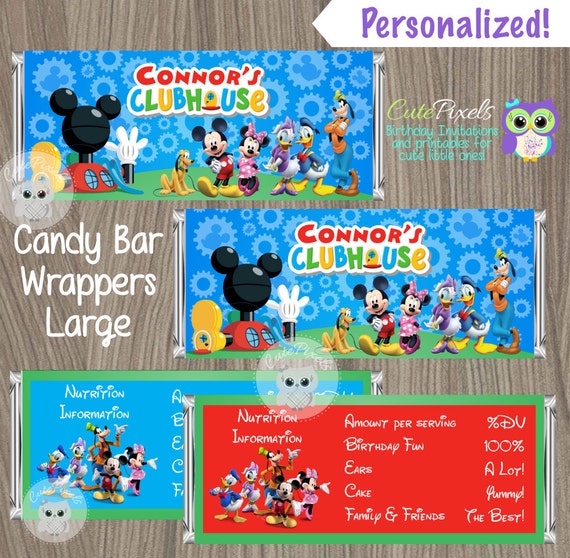 Mickey Mouse Candy Bar Wrappers, Mickey Mouse Clubhouse Candy Bar Wrappers, Mickey Mouse Birthday, Chocolate Bar Wrappers, Mickey Party Il_570xn