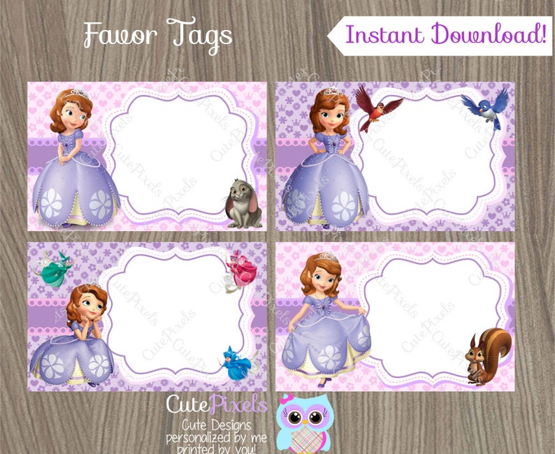 princess sofia favor tags sofia the first name tags sofia etsy