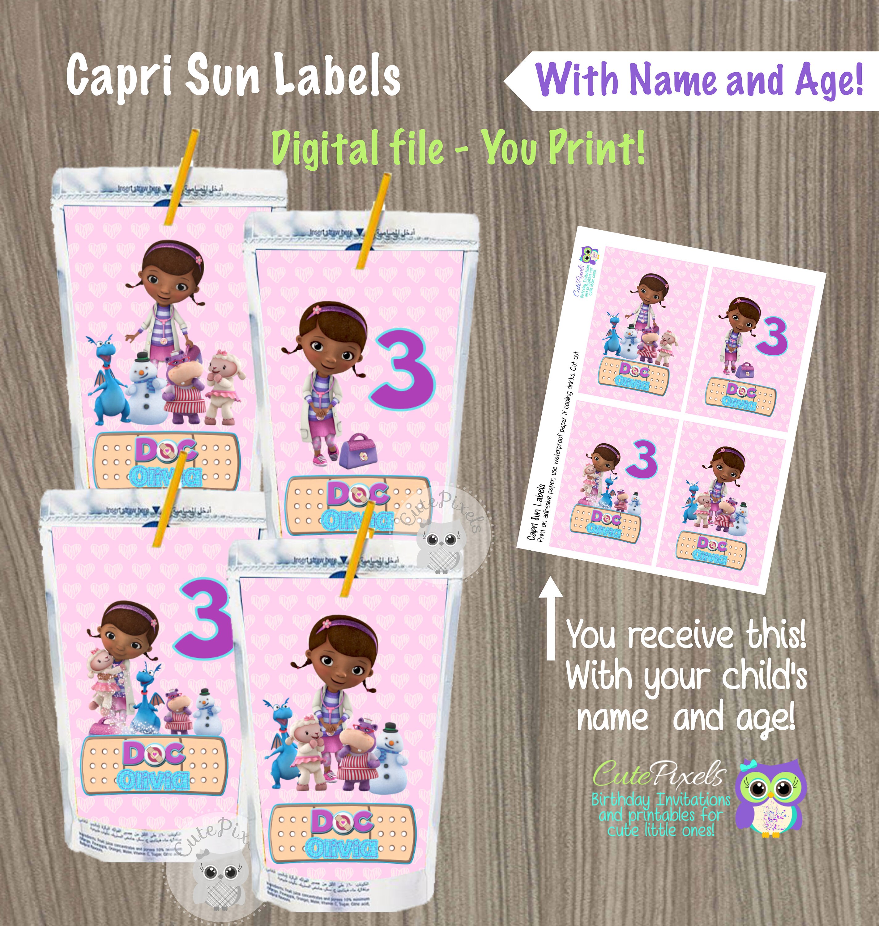 Doc McStuffins Water Bottle Label Doc McStuffins Label Capri | Etsy