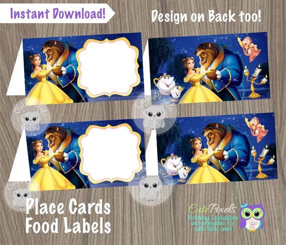 Beauty and the Beast Place Cards, Princess Belle Place Cards, Princess Birthday, Disney Princess Party, Princess Food Labels, Tent Cards Il_570xn