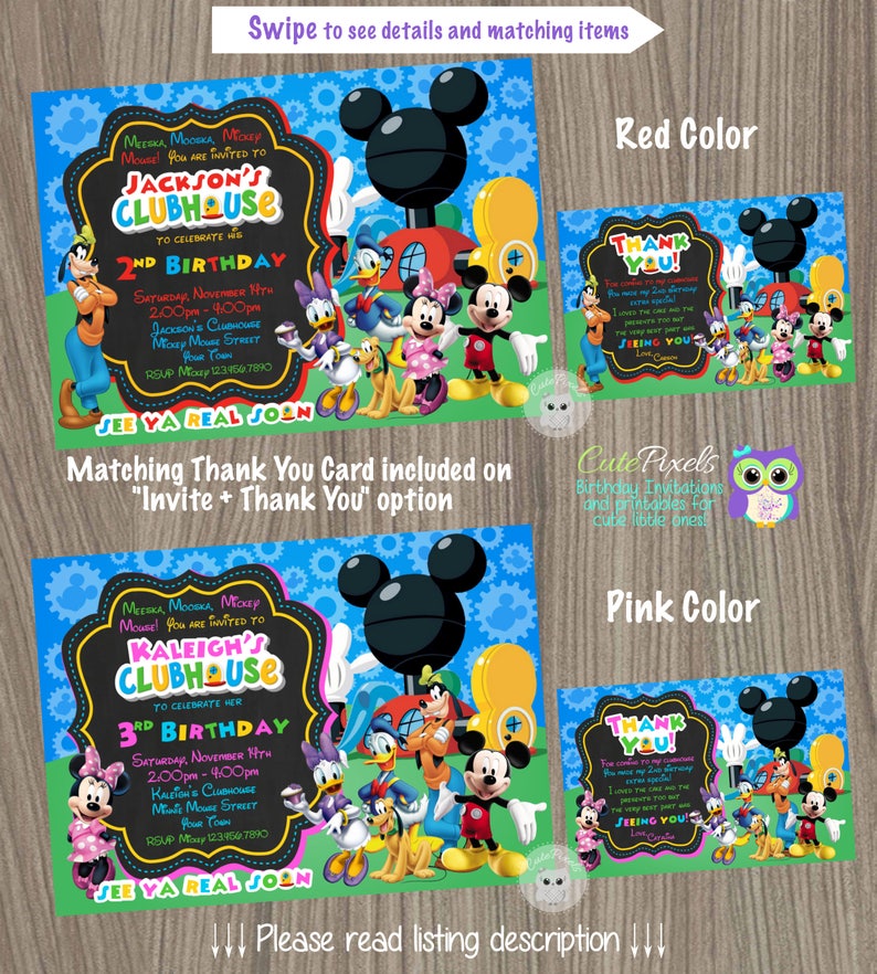 Mickey Mouse Clubhouse Invitation Mickey Mouse Birthday Etsy