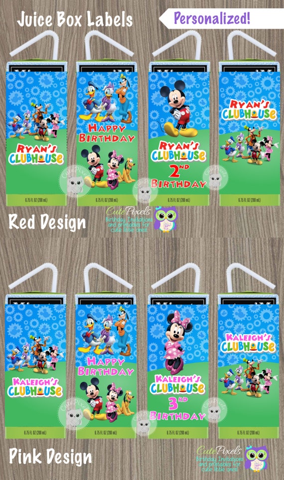 Mickey Mouse Juice Box Labels, Mickey Mouse Birthday, Mickey Mouse Clubhouse, Mickey Mouse Clubhouse Party, Bottle Labels, Juice Box Labels Il_570xn