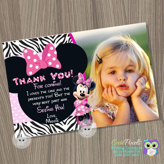 Minnie Mouse Thank You Card, Minnie Mouse Birthday, Minnie Mouse Party, Minnie Mouse card, Minnie Mouse Pink Il_570xn