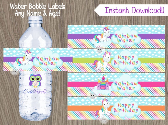 Unicorn Rainbow Water Bottle Labels, Unicorn Water Bottle Labels, Rainbow Water Bottle Labels, Unicorn Birthday, Rainbow Birthday Il_570xn