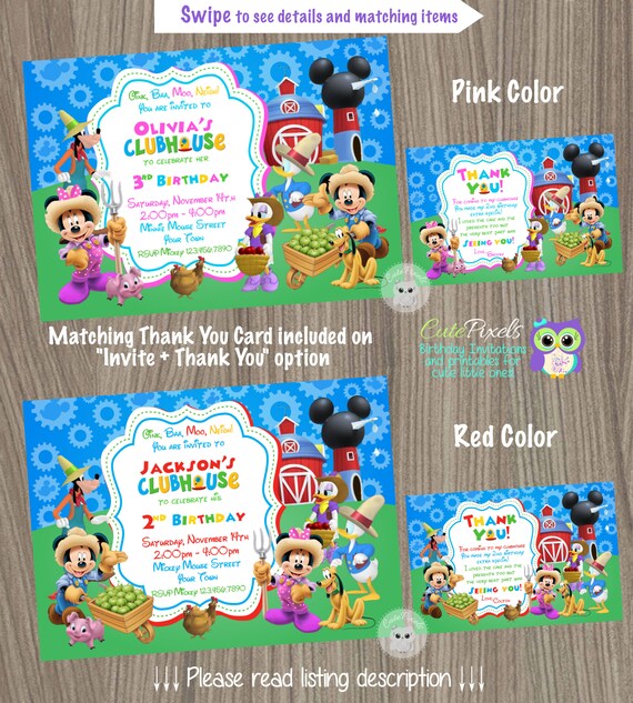 Mickey Mouse Farmer Invitation, Minnie Mouse Farm Birthday, Mickey Mouse Barn Invitation, Barn Invitation, Mickey Mouse Farm Invitation Il_570xn