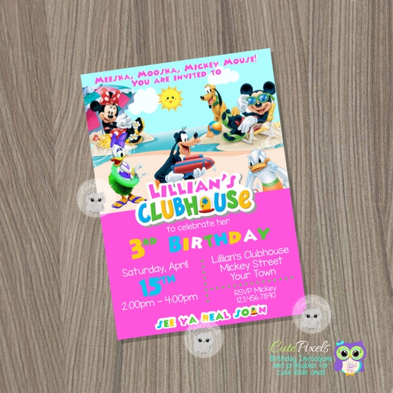 Minnie Mouse Summer Invitation, Mickey Summer Invitation, Minnie Mouse Birthday, Mickey Mouse Clubhouse Party, Summer Invitation, Pool party Il_570xn