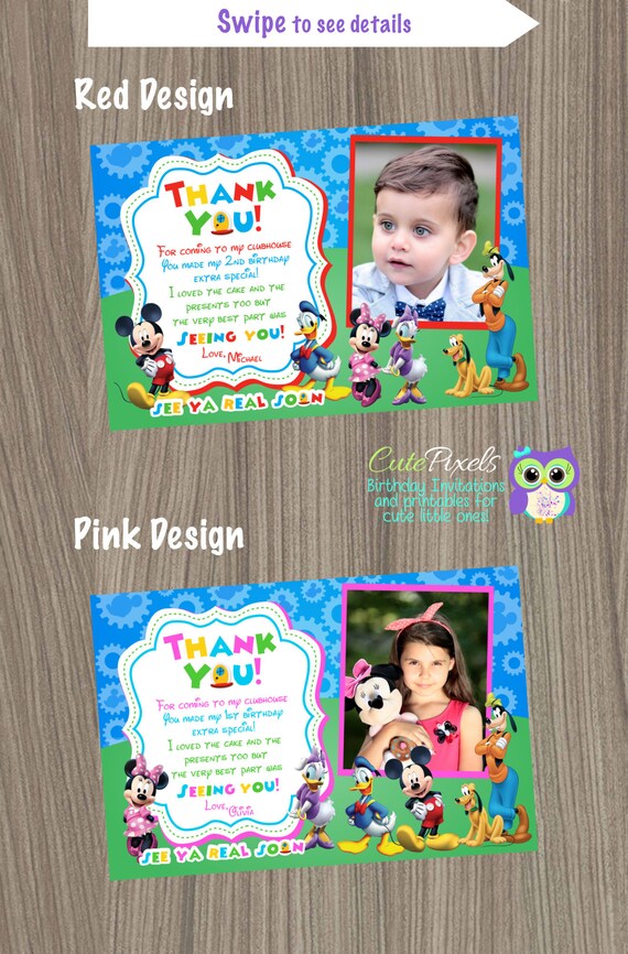 Mickey Mouse Clubhouse Thank You Card, Mickey Mouse Birthday, Mickey Mouse Clubhouse Party, Mickey Mouse Card, Clubhouse thank you card Il_570xn