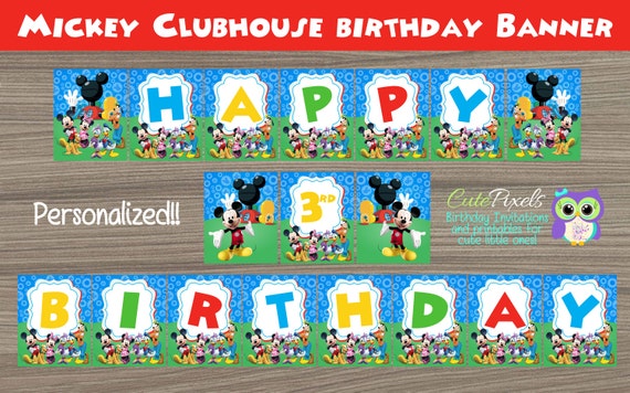 Mickey Mouse Birthday Banner, Mickey Mouse Clubhouse Banner, Mickey Mouse Birthday, Mickey Mouse Party, Mickey Mouse Sign, Bunting Banner Il_570xn