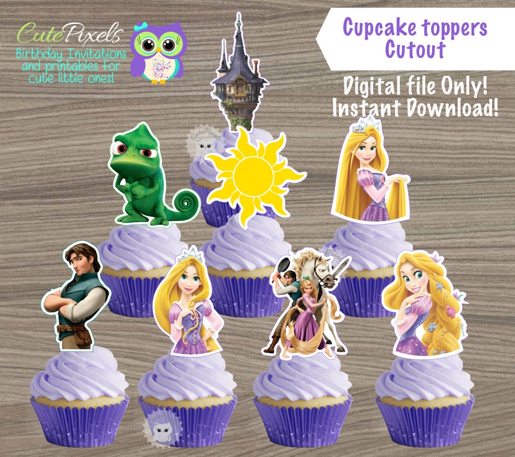 Tangled cupcake toppers Princess Rapunzel Cupcake Toppers Etsy