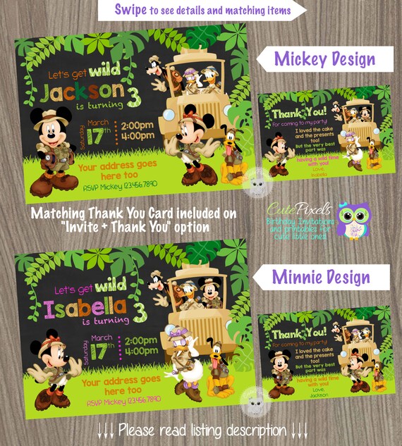 Mickey Mouse Safari Invitation, Mickey Safari Invitation, Safari Birthday Invitation, Safari Party, Mickey Jungle Invitation, Minnie Safari Il_570xn