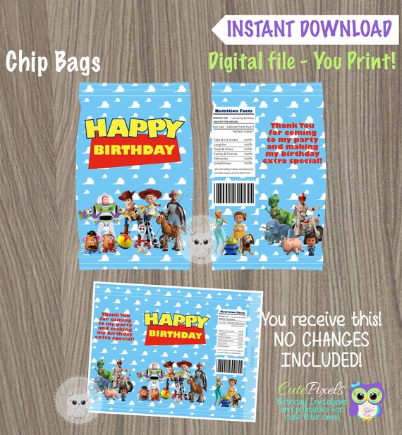 Toy Story Chip Bags, Printable Chip Bag, Toy Story Birthday Party, Toy Story Party, Toy Story Party Favors, Toy Story Party Decor, Favor Bag Il_570xn