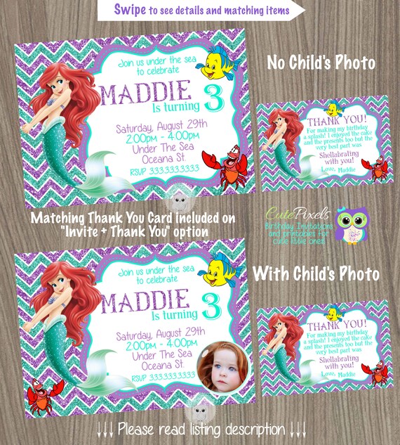 Little Mermaid Invitation, Ariel Invitation, Disney Little Mermaid, Little Mermaid Birthday, Princess Ariel, Mermaid Invitation Il_570xn
