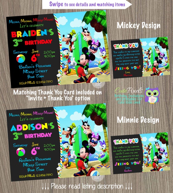 Mickey Mouse Summer Invitation, Summer Invitation, Mickey Mouse Birthday Invitation, Mickey Mouse Party, Pool Party, Summer Birthday Il_570xn