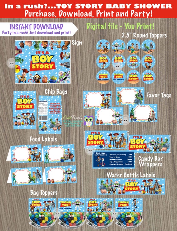 It's a Boy Story Decorations, INSTANT DOWNLOAD, Toy Story Baby shower, Baby Shower Decor, It's a Boy Story, Toy Story Label, Toy Story Decor Il_570xn