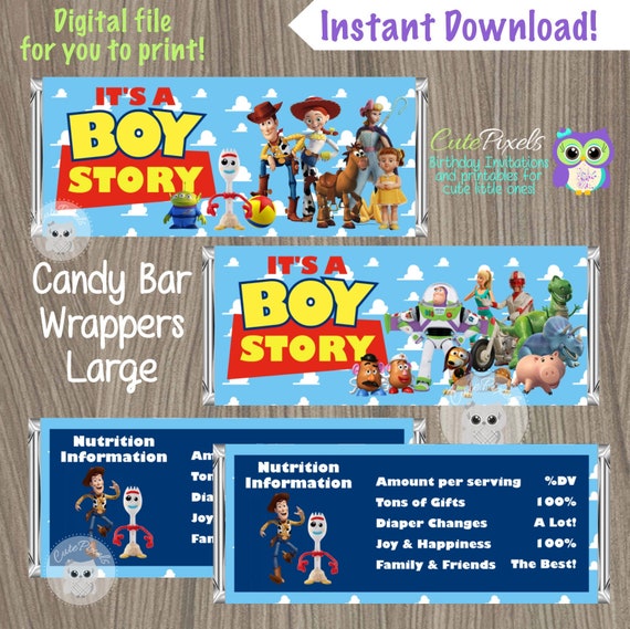 Toy Story Candy Bar Wrappers, It's a Boy Candy Bar Wrappers, Toy Story Baby Shower, Toy Story Chocolate Bar, Toy Story party Decor Il_570xn