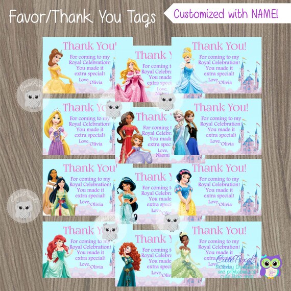 Disney Princess Thank You Tags, Princess Thank You Notes, Disney Princess Party, Diney Princess Birthday, Disney Princess Favor Tags Il_570xn