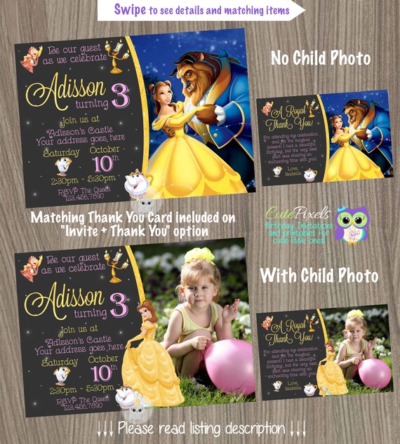 Princess Belle Invitation, Beauty and the beast invitation, Princess Belle Birthday, disney princess invite, Princess birthday invitation Il_570xn