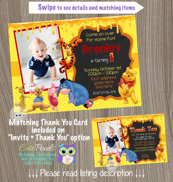 Winnie Pooh Invitation, Winnie Pooh Card, Winnie Pooh Birthday, Pooh Birthday, Pooh Invitation, Winnie Pooh Birthday Party Il_570xn