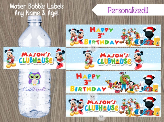 Mickey Mouse Christmas Water Bottle Labels, Christmas Water Bottle Labels, Mickey Mouse Christmas, Mickey Mouse Party, Christmas Party Il_570xn