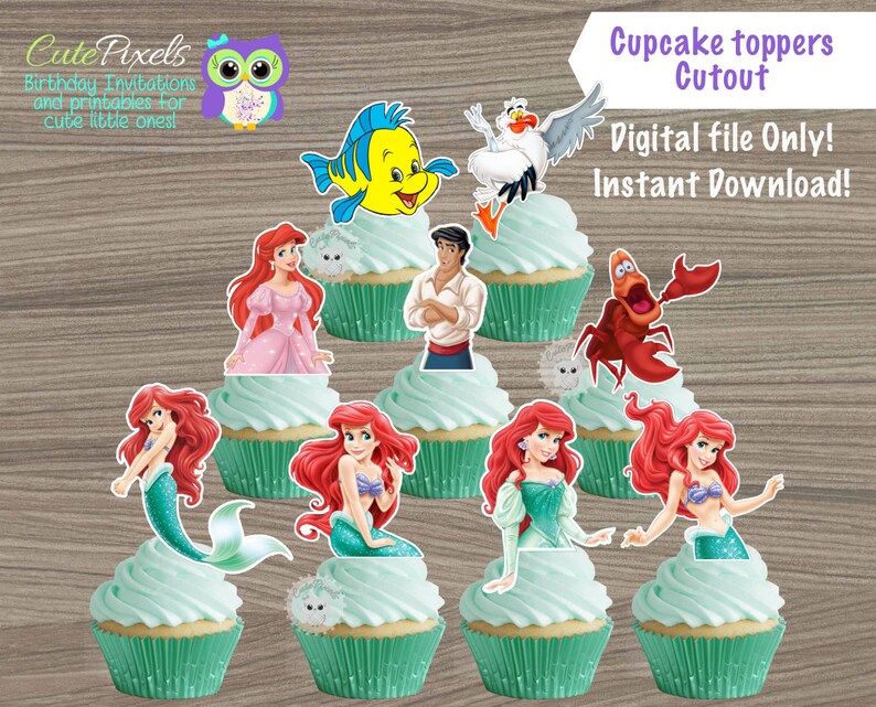 The Little Mermaid Cupcake Toppers Princess Ariel The Little Mermaid Cupcake Toppers Princess Ariel