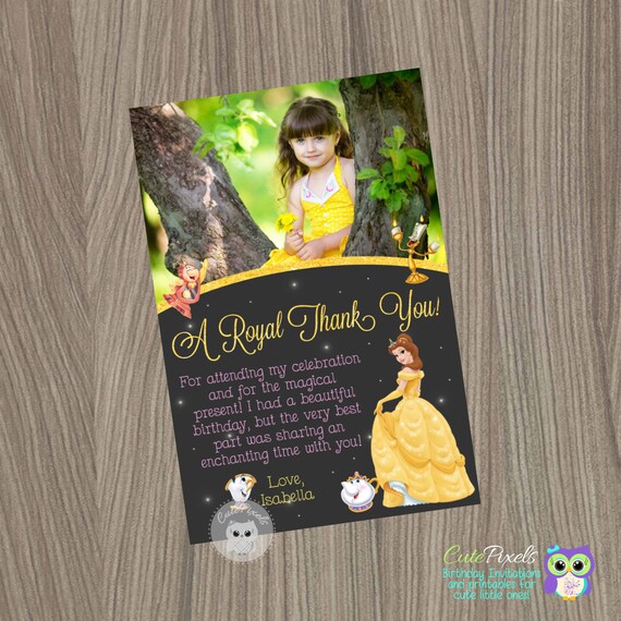 Princess Belle Thank You Card, Beauty and the beast Card, Princess Belle Birthday, disney princess Thank you card, Princess birthday Card Il_570xn